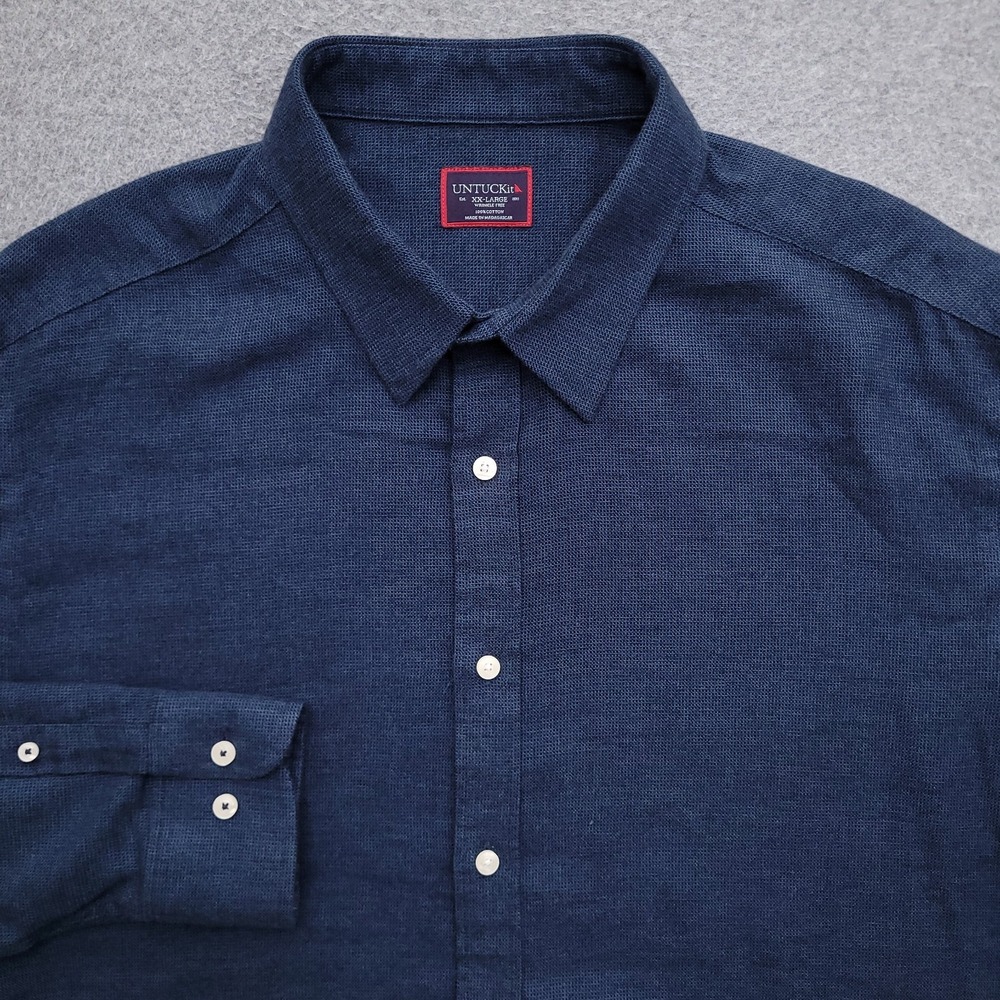 UNTUCKit Button Up Shirt Mens 2XL Wrinkle Free Veneto WF Flannel Blue Knit
